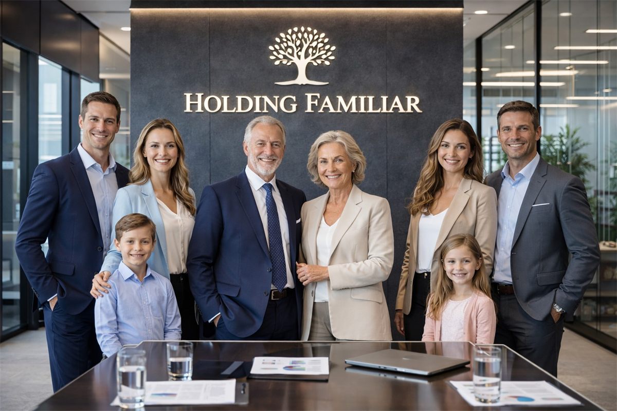 Família de três gerações reunida em escritório corporativo (imagem ilustrativa)
